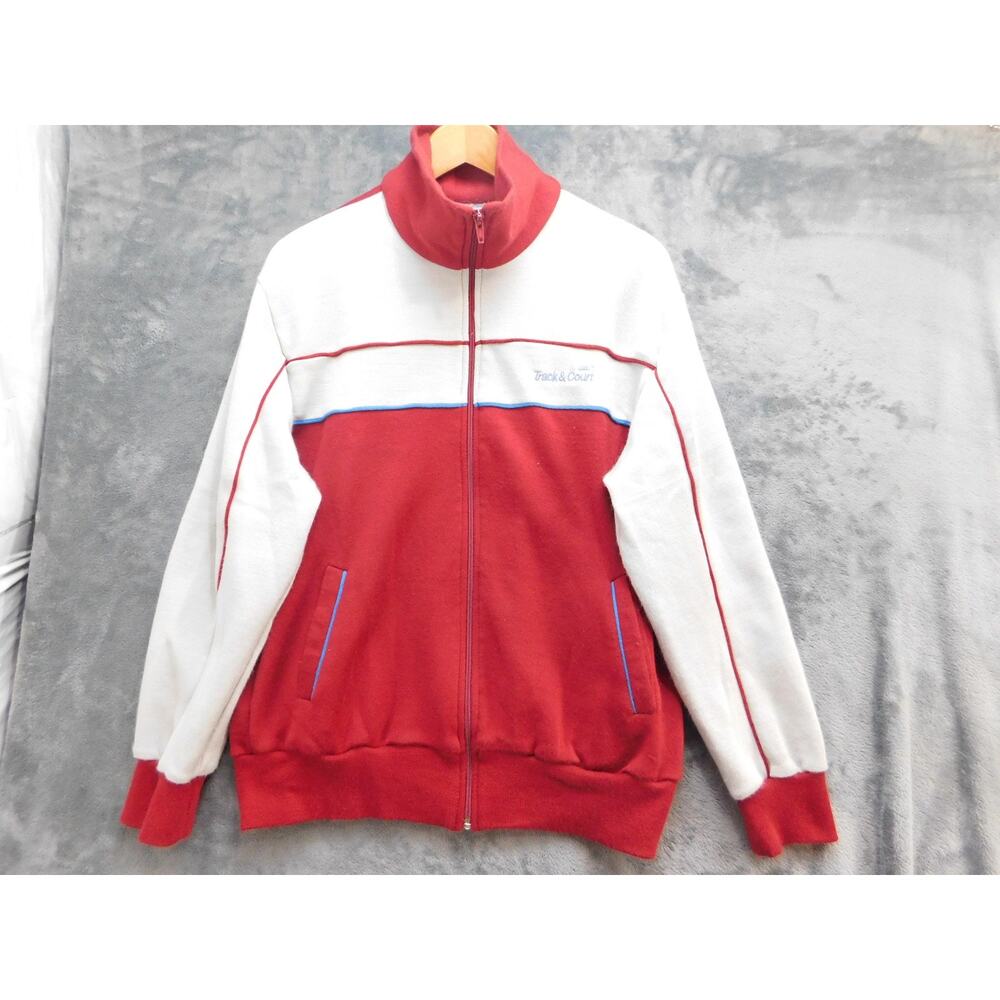 Track & Court Jacket Mens L Red Full Zip Acrylic Athletic Track Top Casual
